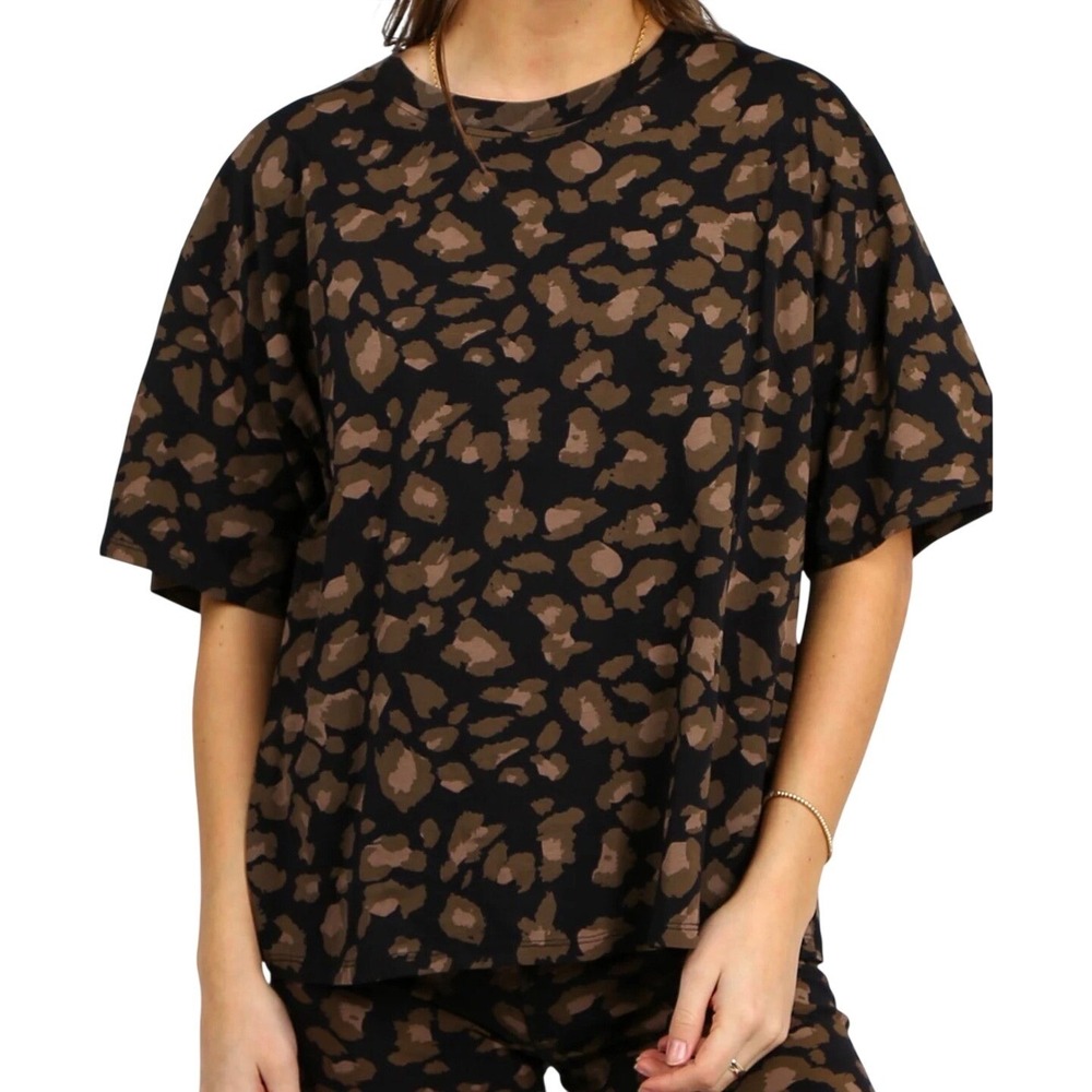 BRUNETTE THE LABEL Women T-Shirt Leopard Print Boxy Streetwear Casual XL XXL